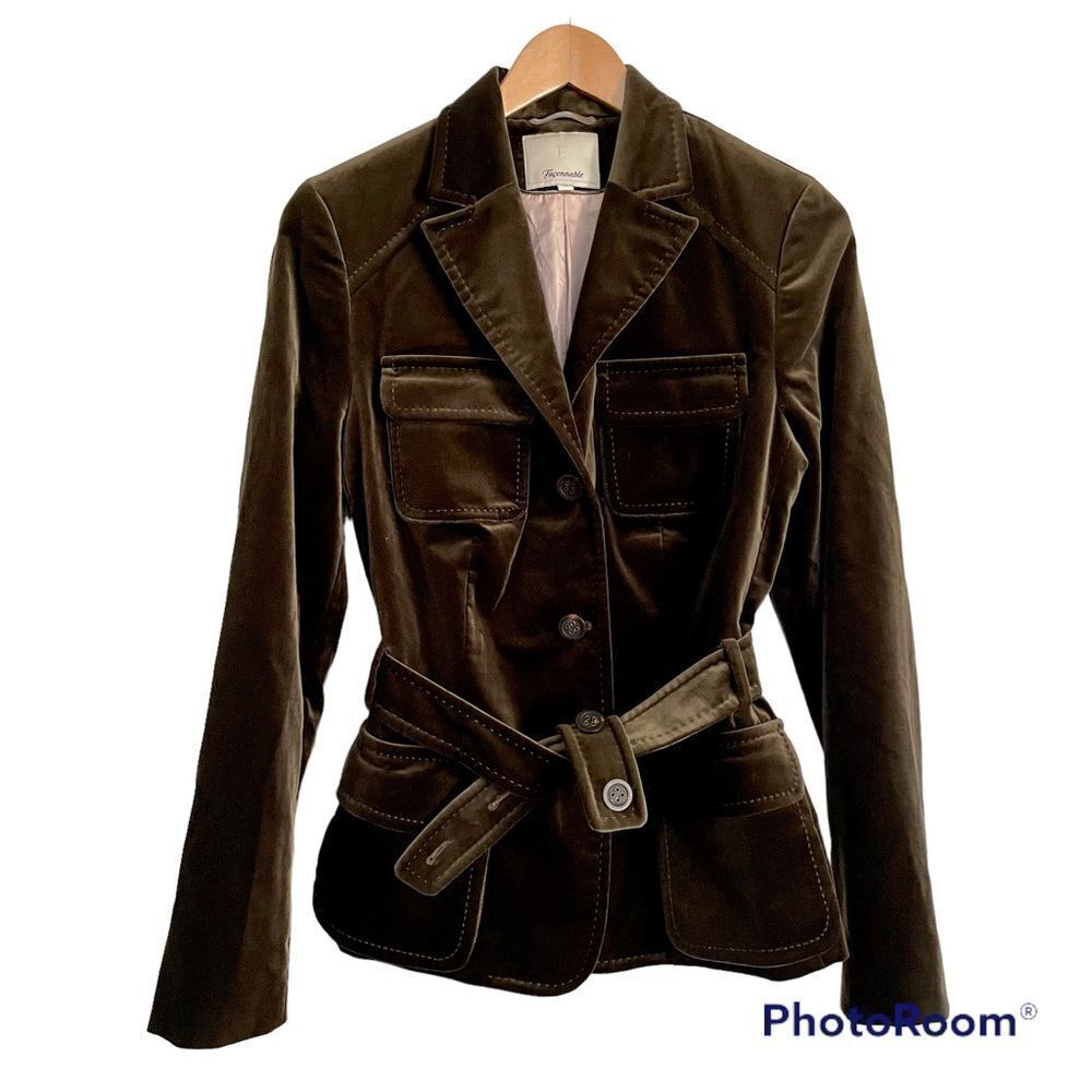 Faconnable Brown Velvet Blazer with Belt